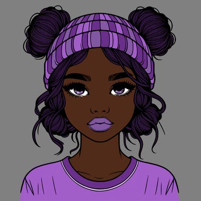 realistic girl with buns in her hair with a beanie on