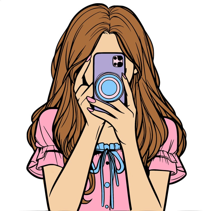 a realistic girl holding her phone taking pictures