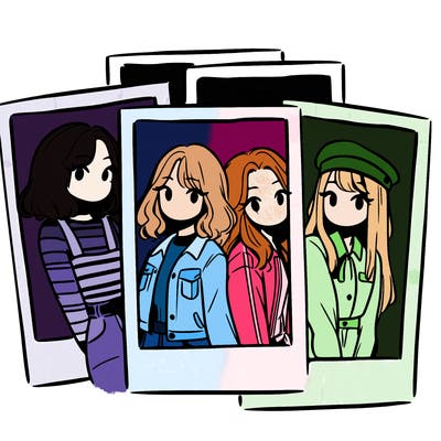 polaroid photo of 4 girls