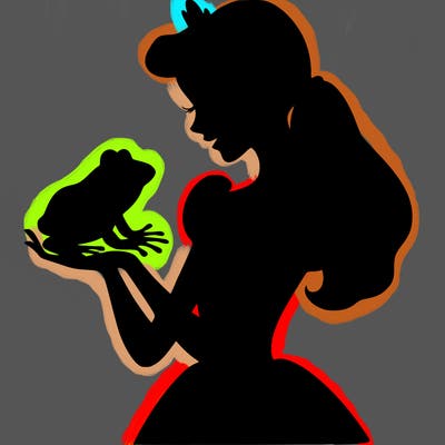a shadow of a princess holding a frog realistic