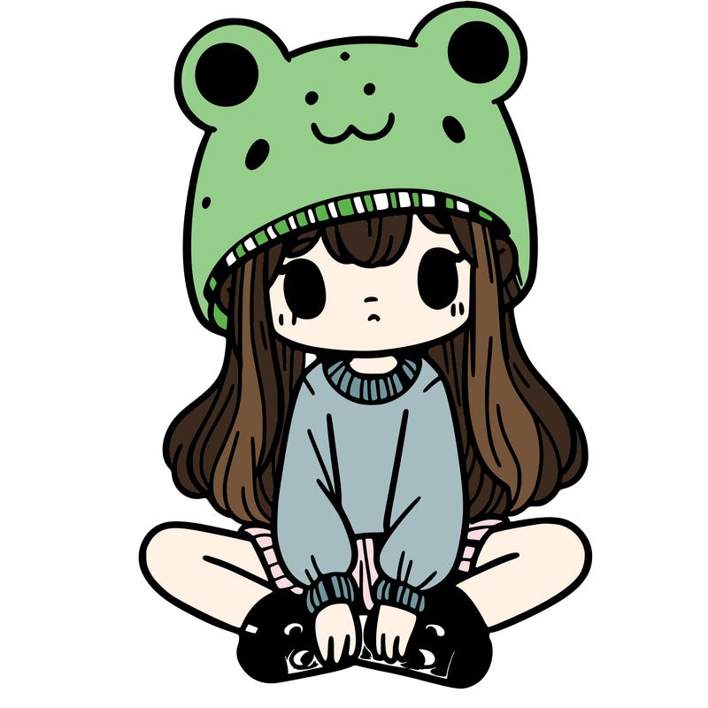 a girl wearing a frog hat and some frog socks