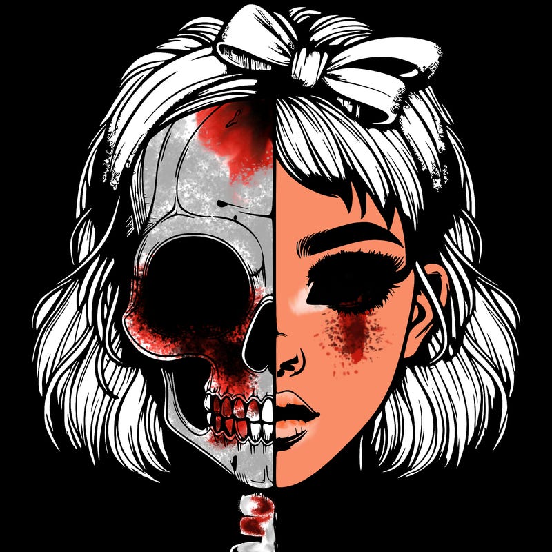 realistic girl with half skull mask