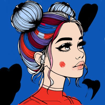 realistic girl with buns on the top of her head