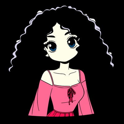 a black anime girl with long afro hair