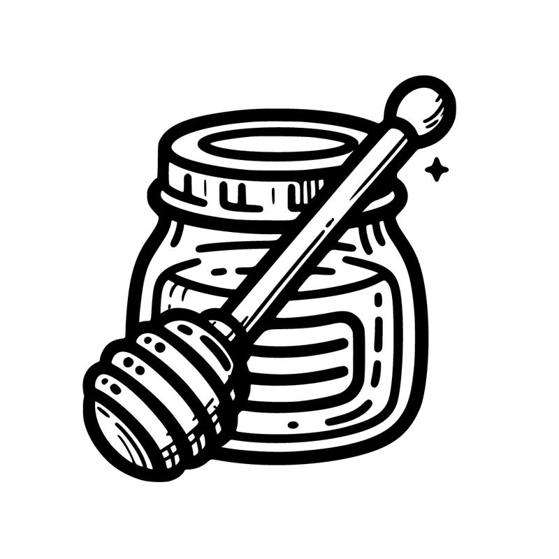 🍯 honey jar – a jar of honey with a wooden dipper.