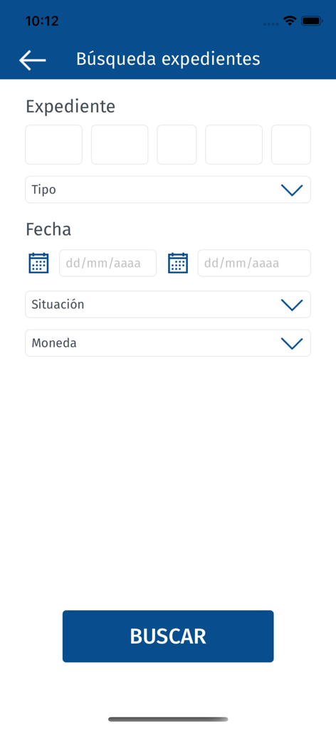 CDCJ Justicia - Interfaz de búsqueda de expedientes judiciales con filtros por número de expediente, rango de fechas y estado.