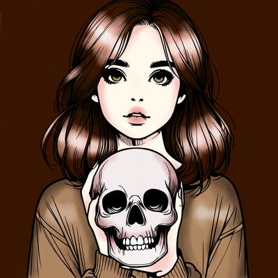 realistic girl holding a skull