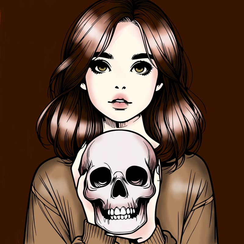 realistic girl holding a skull