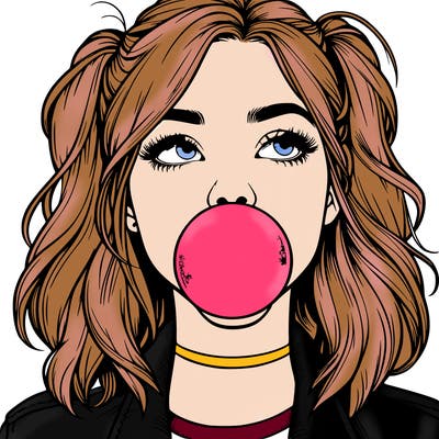 realististic girl blowing bubble -gum
