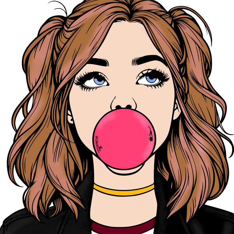 realististic girl blowing bubble -gum