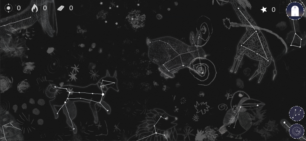 myUniverse - a cosmic journey - Hand drawn animal constellations featuring a fox rabbit and giraffe in the myUniverse app