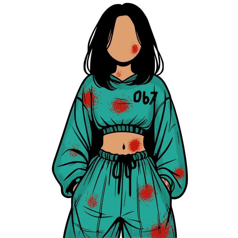 realistic girl faceless with baggy pants and a crop top