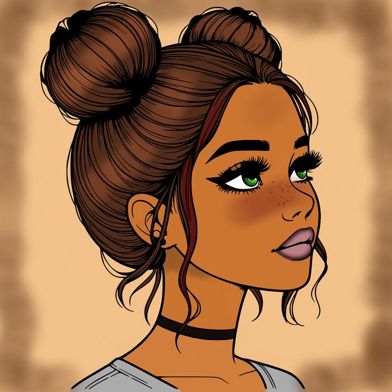 realistic girl with buns on the top of her head