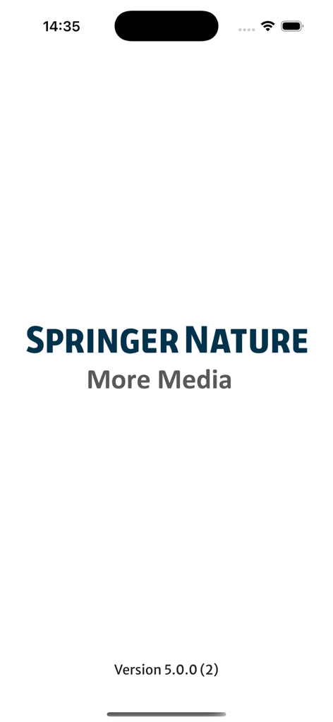 Springer Nature More Media app splash screen with logo and version information