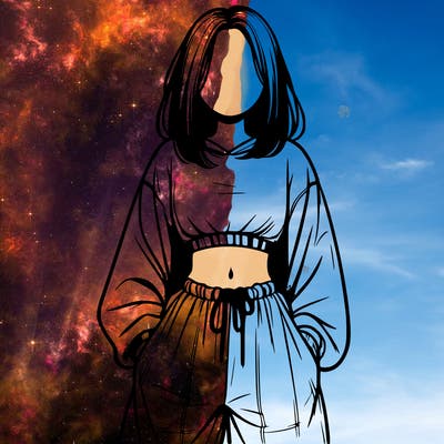 realistic girl faceless with baggy pants and a crop top