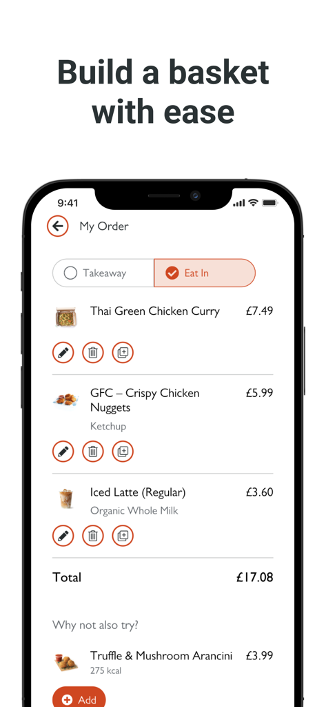 LEON Club: Order & Loyalty - LEON Club mobile app interface showing a summary of items in the order basket.