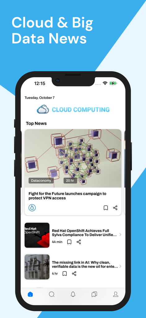 Cloud & Big Data News - Feed de noticias principal de la aplicación Cloud and Big Data News mostrando artículos técnicos y temas de computación en la nube.