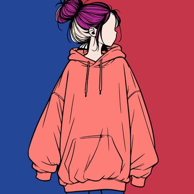 realistic girl with a oversized sweatshirt on and a bun
