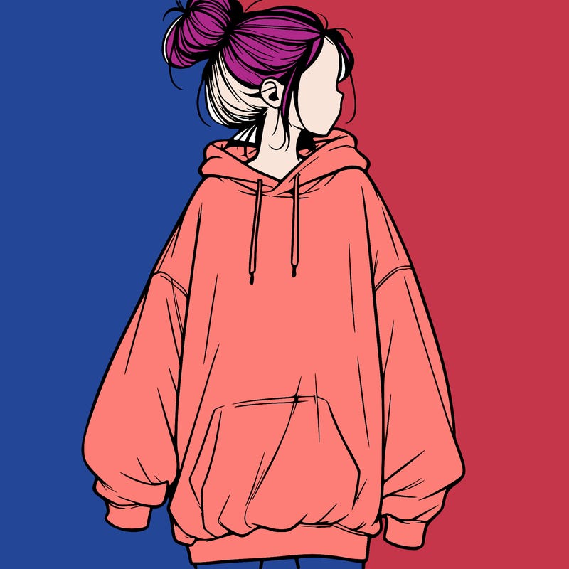 realistic girl with a oversized sweatshirt on and a bun