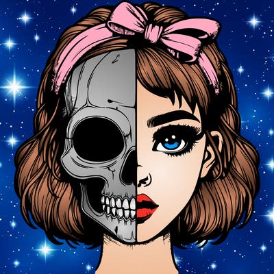 realistic girl with half skull mask