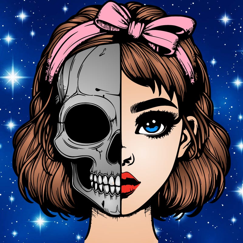 realistic girl with half skull mask
