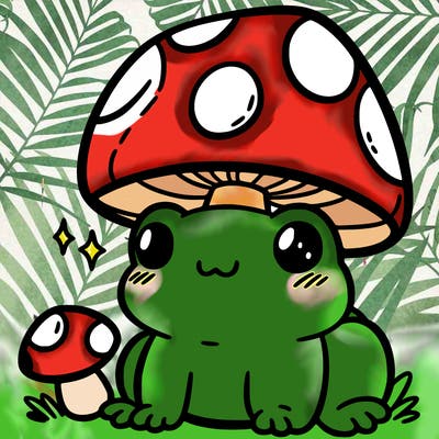 a cute frog with a mushroom hat