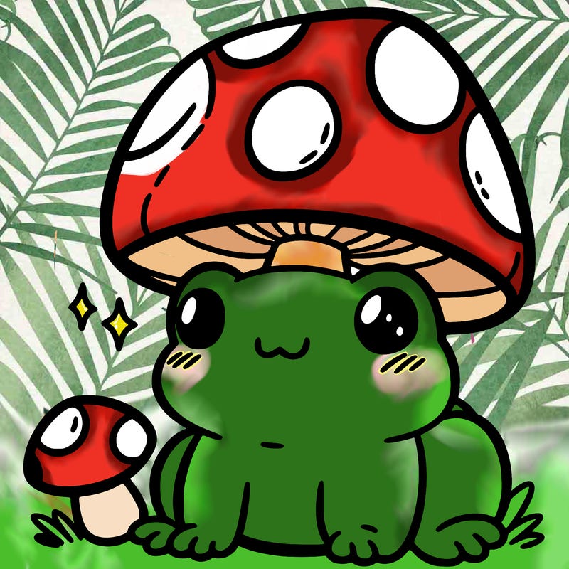 a cute frog with a mushroom hat