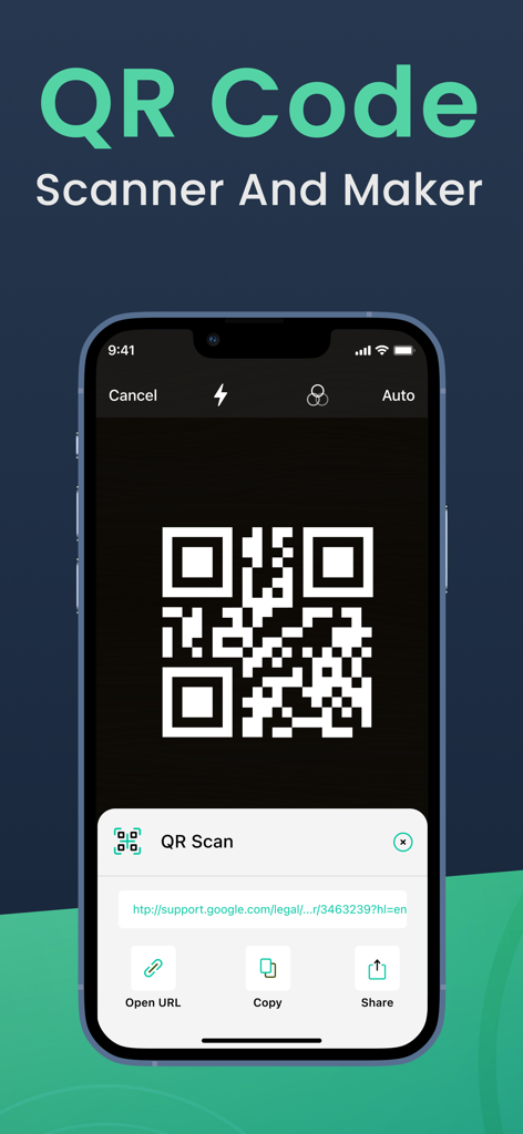 PDF Scanner App for Documents - Una pantalla de smartphone mostrando la función de escáner y creador de códigos QR dentro de la app escáner PDF