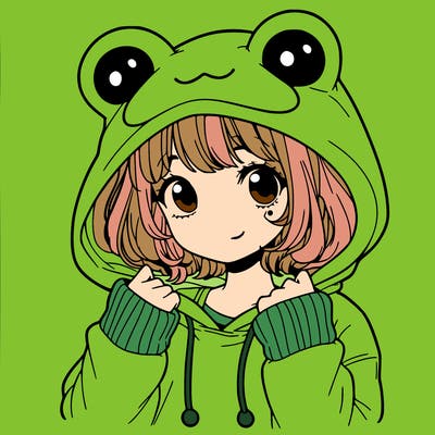 a cute teenage girl wearing a frog hoodie