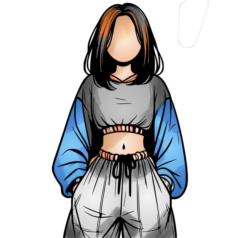 realistic girl faceless with baggy pants and a crop top