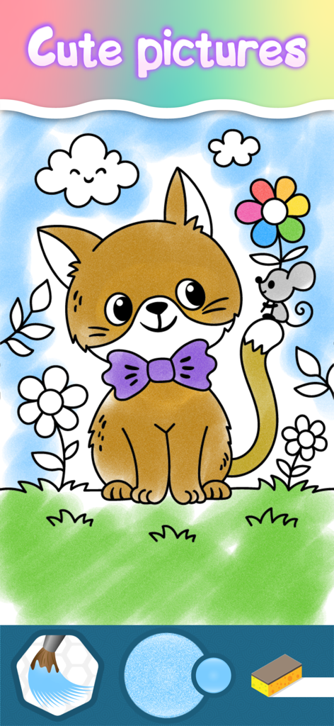 Baby coloring games for girls - Un lindo gato y ratón de dibujos animados en una página para colorear para niñas