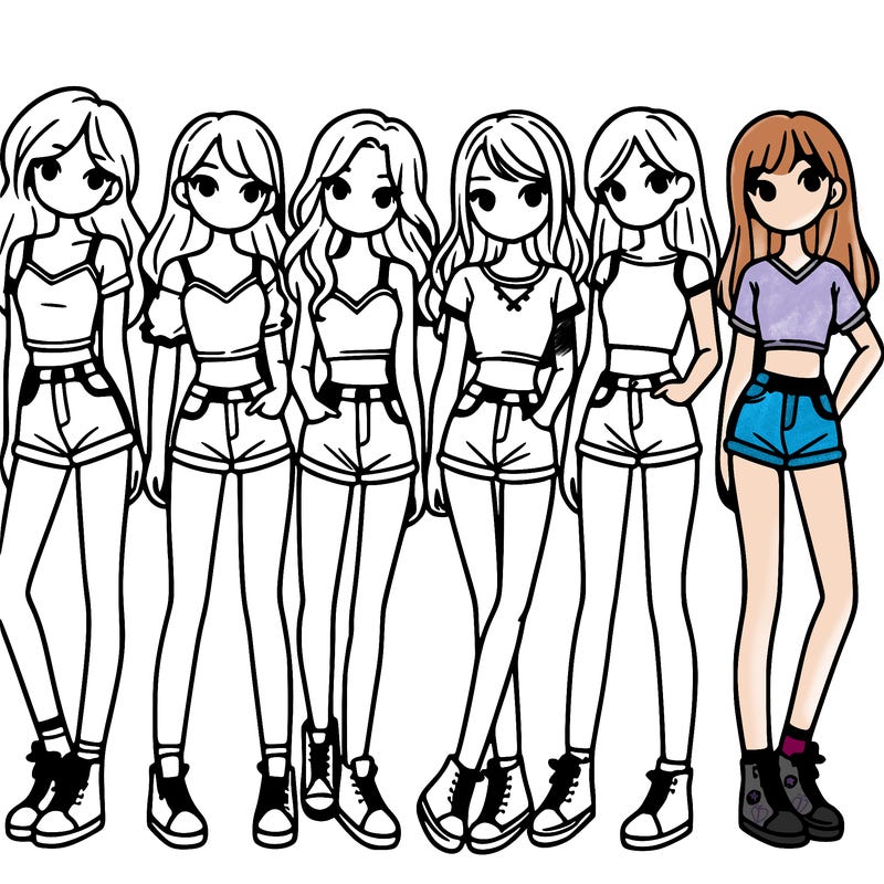 a group of girls wearing crop tops and shorts