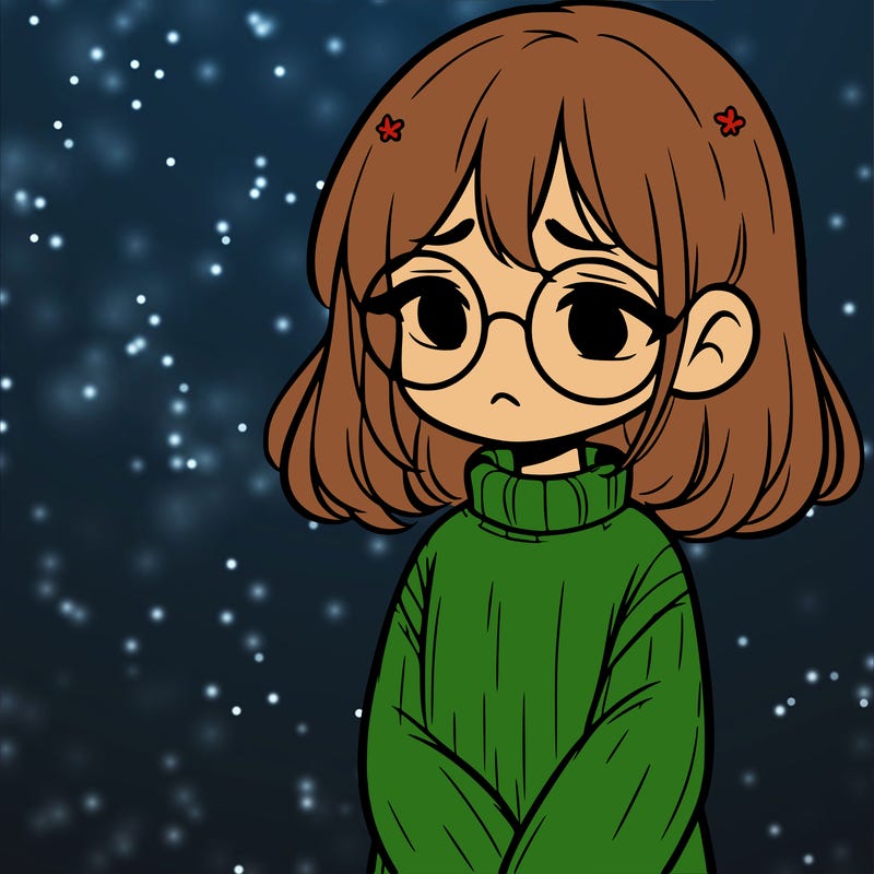 sad girl with glasses in a sweater