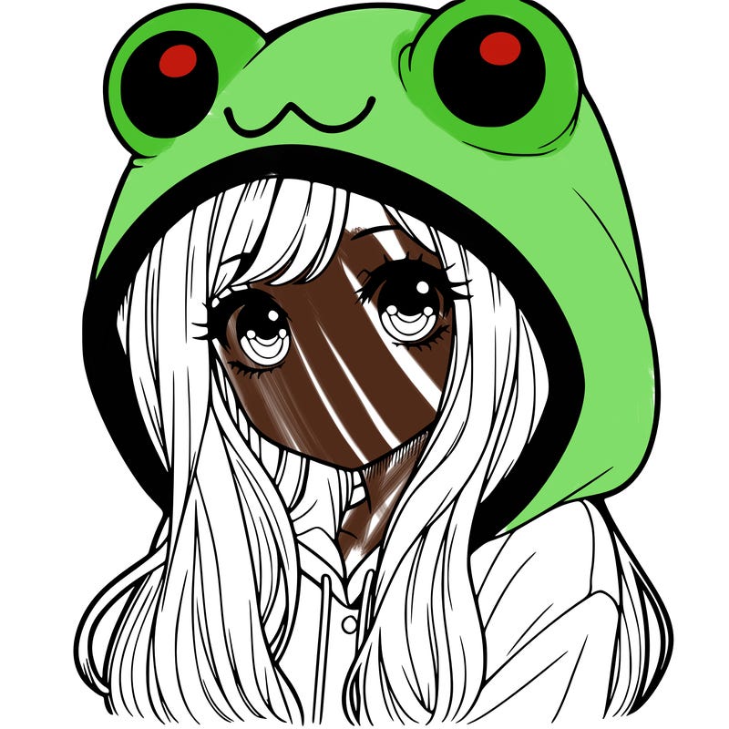 a pretty girl wearing a frog hoodie portrait with long hair