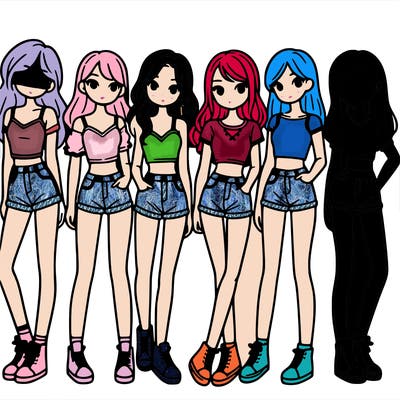 a group of girls wearing crop tops and shorts
