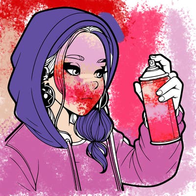 a realistic girl, spray painting