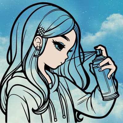 a realistic girl spray painting