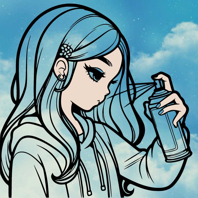 a realistic girl spray painting