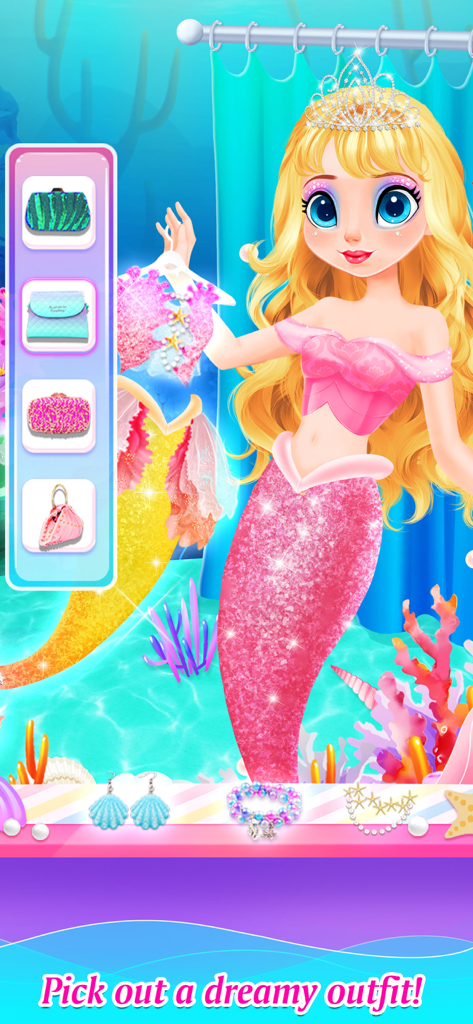 Princess Mermaid Makeup Games - A blonde mermaid princess selecting jewelry and purses for her outfit