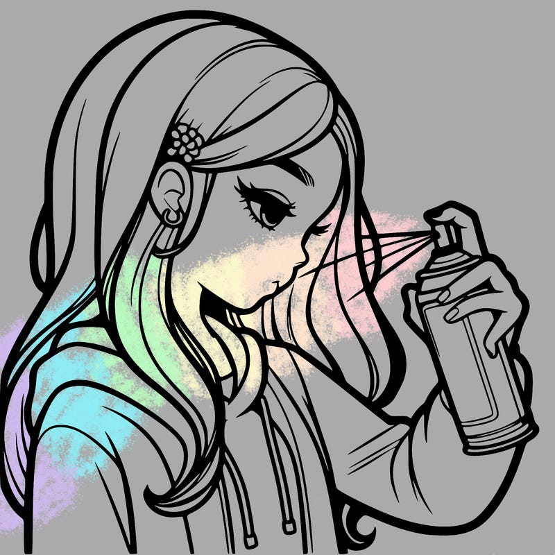 a realistic girl spray painting
