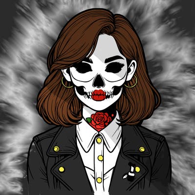 realistic girl with skull