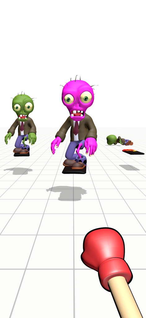 Smash Zombie Punching Games - A first person view of a red boxing glove aiming at funny cartoon zombies on skateboards