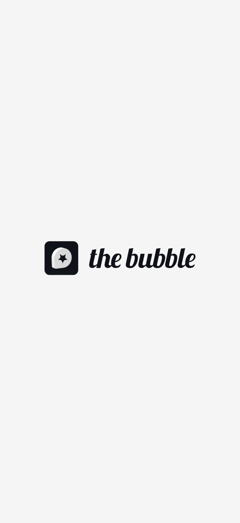 the bubble by DEAR U Intl. - Logotipo y título de la aplicación the bubble de DEAR U Intl. en una pantalla de presentación