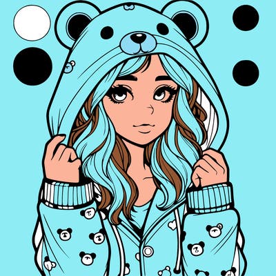 realistic girl in a animal pjs hoodie