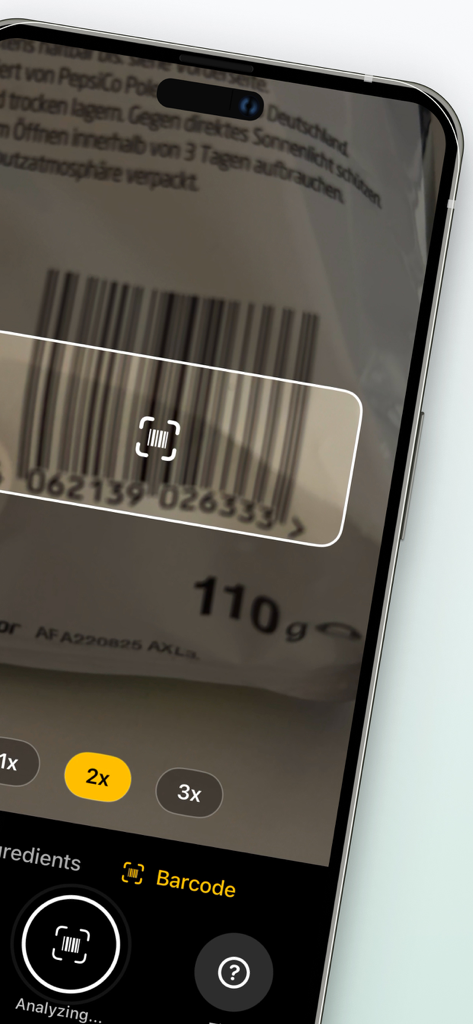 Halal Scanner - HalalScan AI - Smartphone app scanning a product barcode to verify its Halal status.