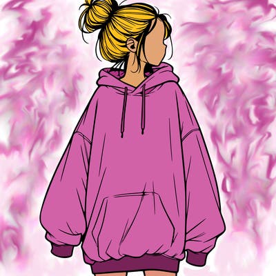 realistic girl with a oversized sweatshirt on and a bun