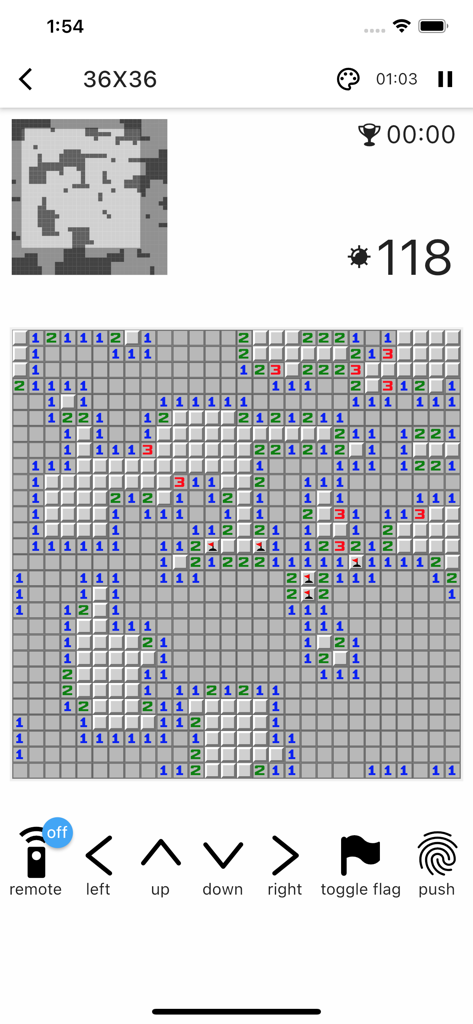 Minesweeper - Classical Game - Mobile gameplay of Minesweeper Classical Game showing a large puzzle board and navigation controls