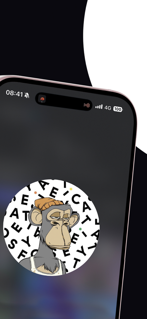 A mobile phone screen showing a high definition zoom of a cartoon monkey profile picture in a circular frame