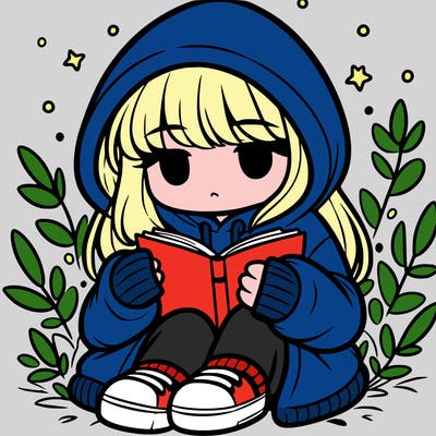 girl in oversized hoodie reading a book