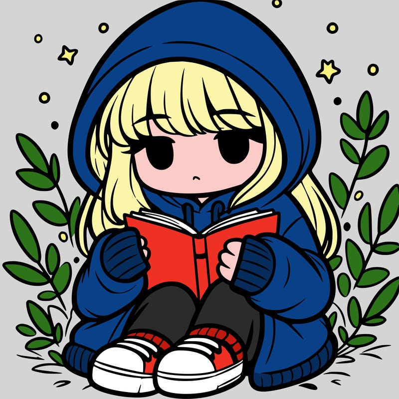 girl in oversized hoodie reading a book